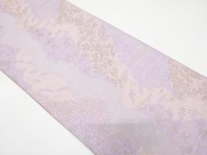 アンティーク　道長取りに流水・草花模様織り出し袋帯（材料）